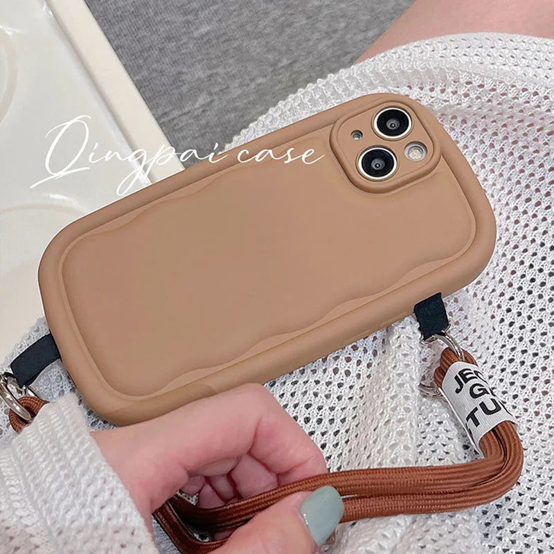 TPU phone case with ribbon wrist lanyard for Apple iPhone in multiple colours