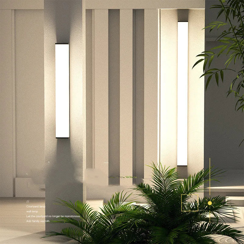 60cm tall stainless steel outdoor wall light with IP65 waterproof rating and integrated LED.