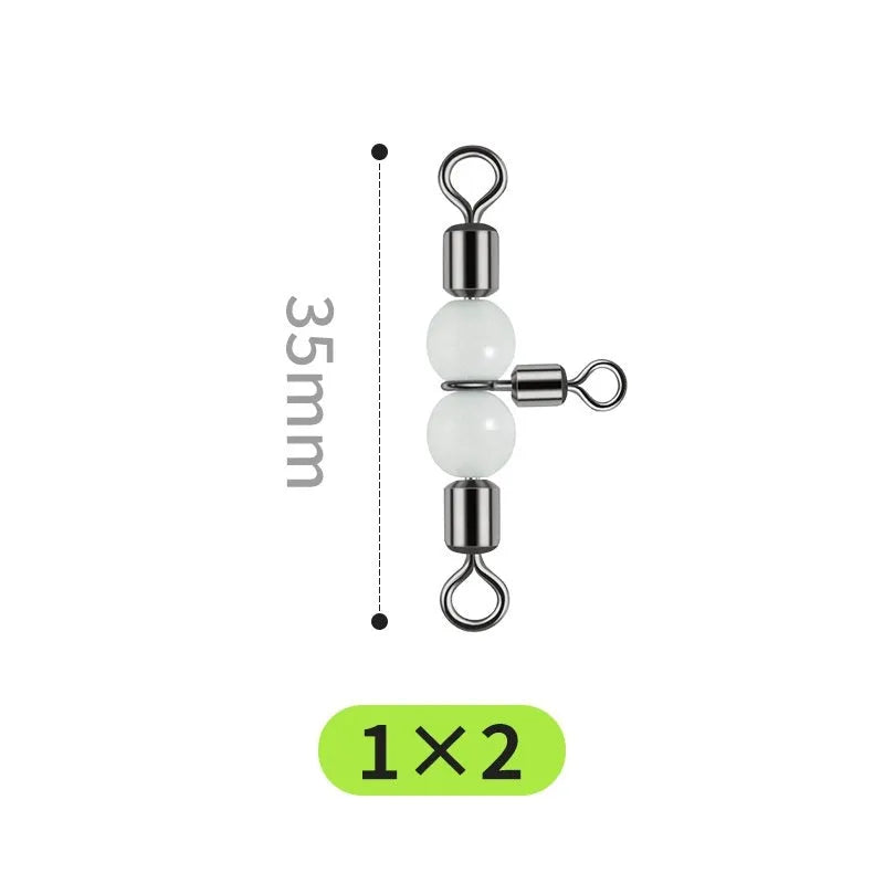 Copper fishing lure swivel beads with luminous centres on an eight-ring T-type balance fork.