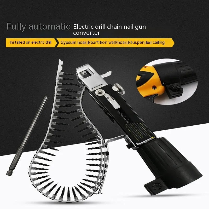 Chain screw gun head automatic nail gun accessory with metal gun head and plastic stainless steel construction