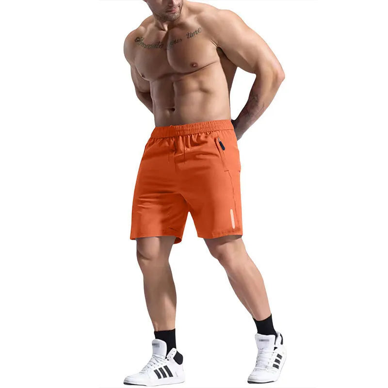 Men's grey bamboo fibre elastic waist sports shorts with a drawstring on a plain background