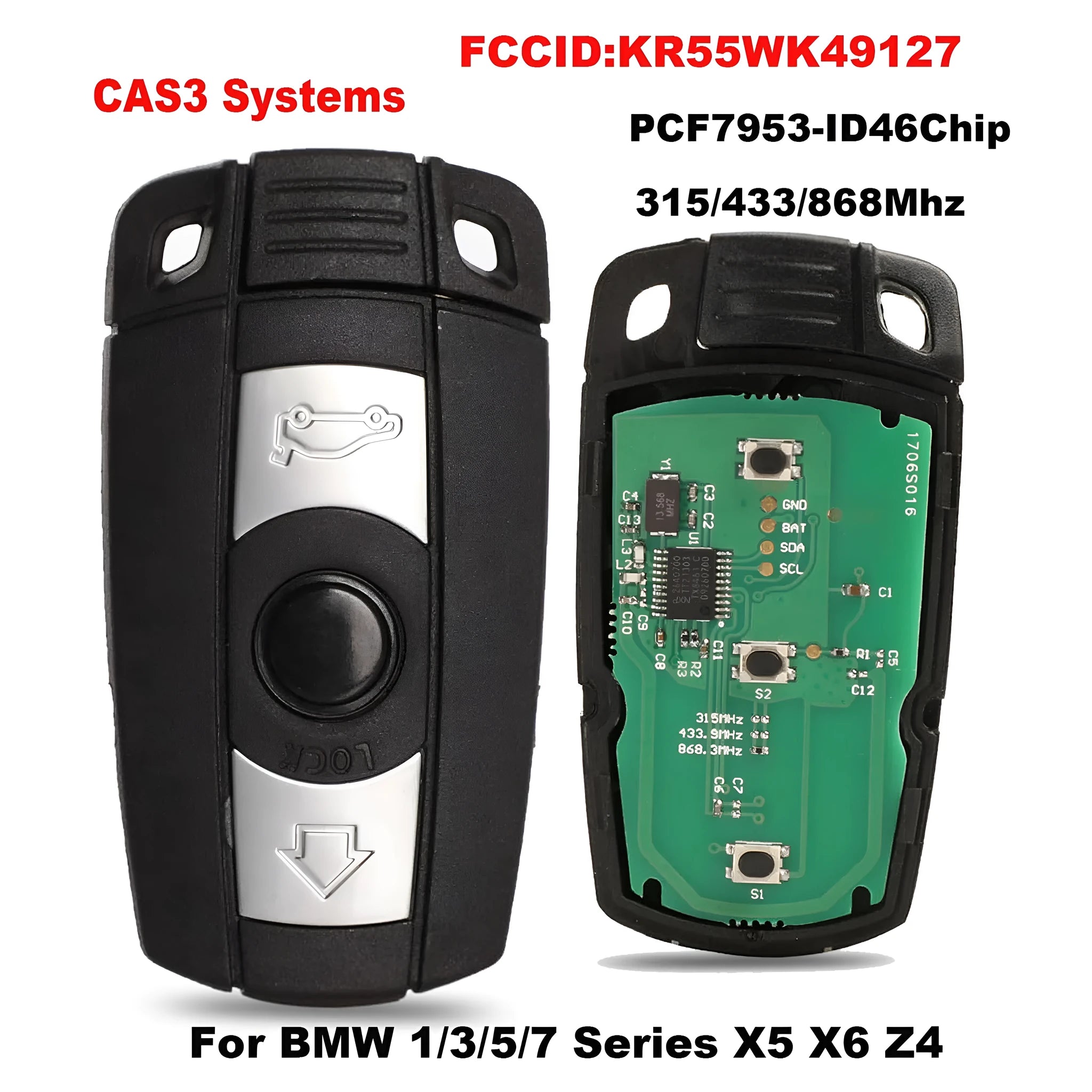 BMW CAS3 semi-intelligent remote car key fob with three metal keys