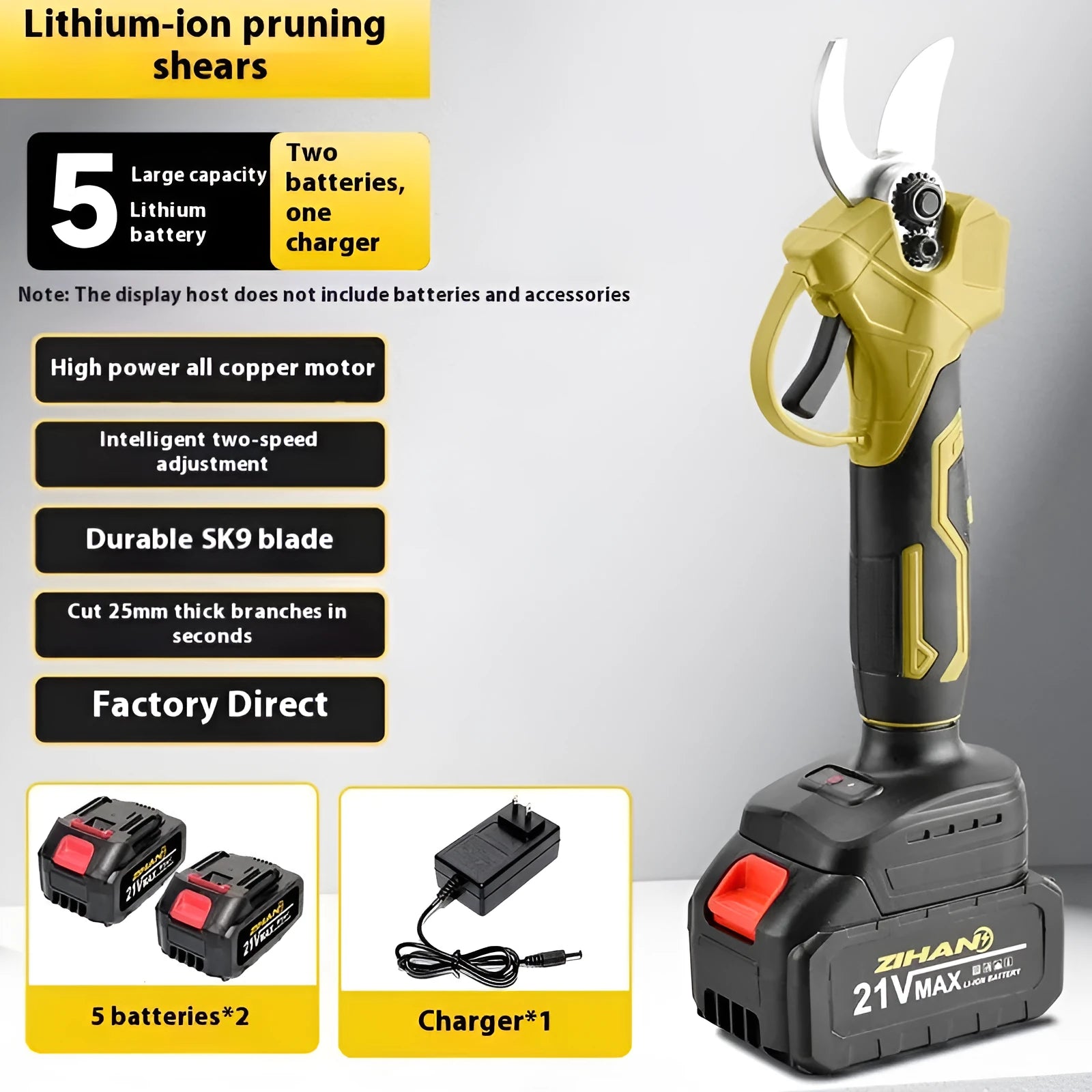 Electric pruning knife with lithium battery, brushless motor, and plastic storage box for cordless garden branch cutting