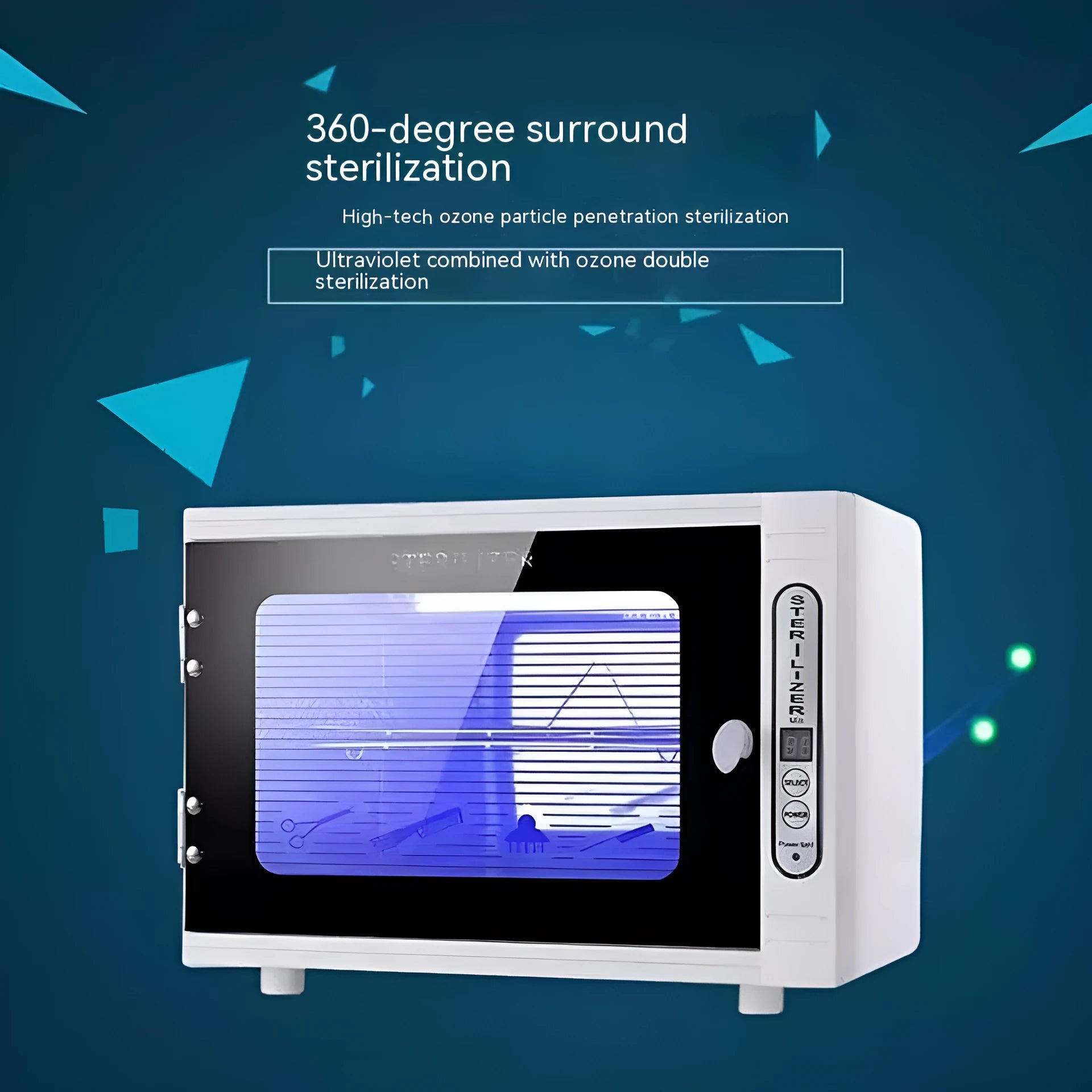 Small silver ultraviolet steriliser unit with dimensions 350x220x255mm for beauty salons