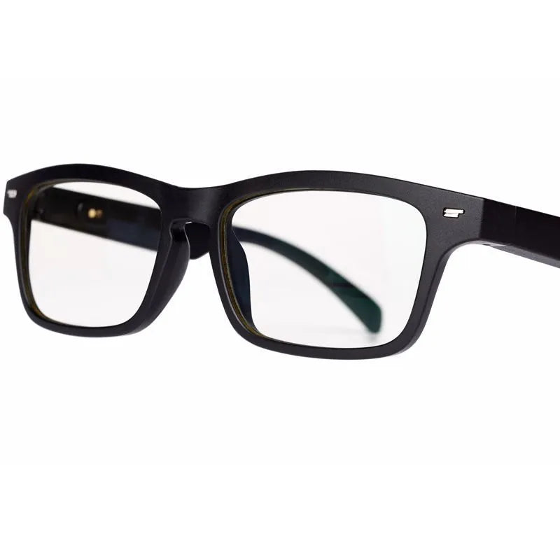 Smart Bluetooth audio glasses with semi-open ear speakers and dark polarised lenses.