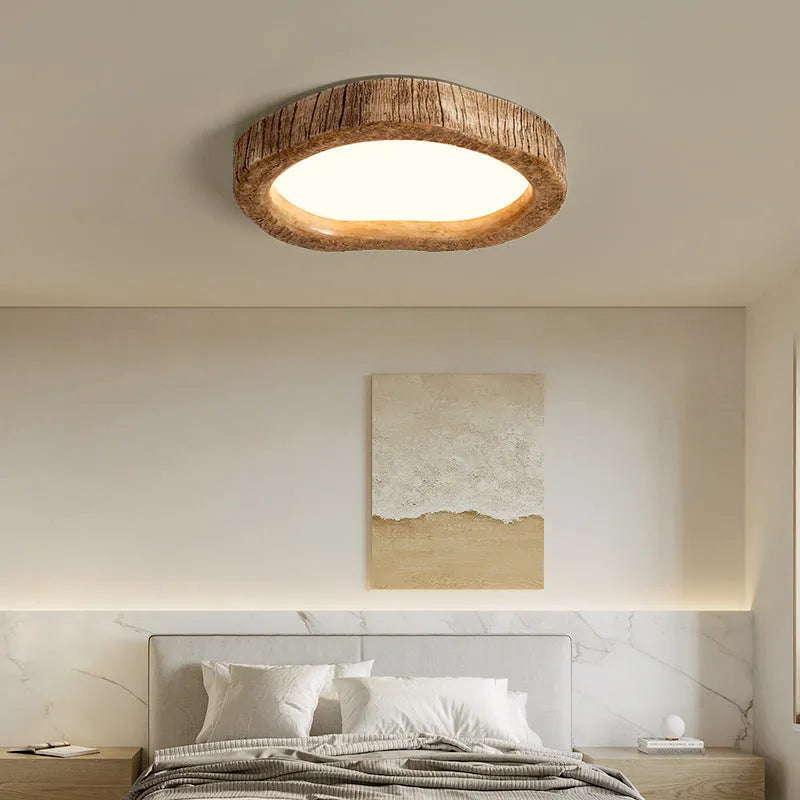 Wood grain finish round ceiling lamp with new Chinese style design for bedroom lighting