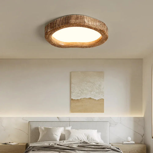 Wood grain finish round ceiling lamp with new Chinese style design for bedroom lighting