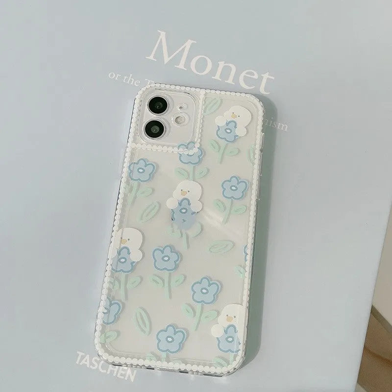 Transparent TPU phone case with original cartoon animal and flower painted pattern for Apple iPhone
