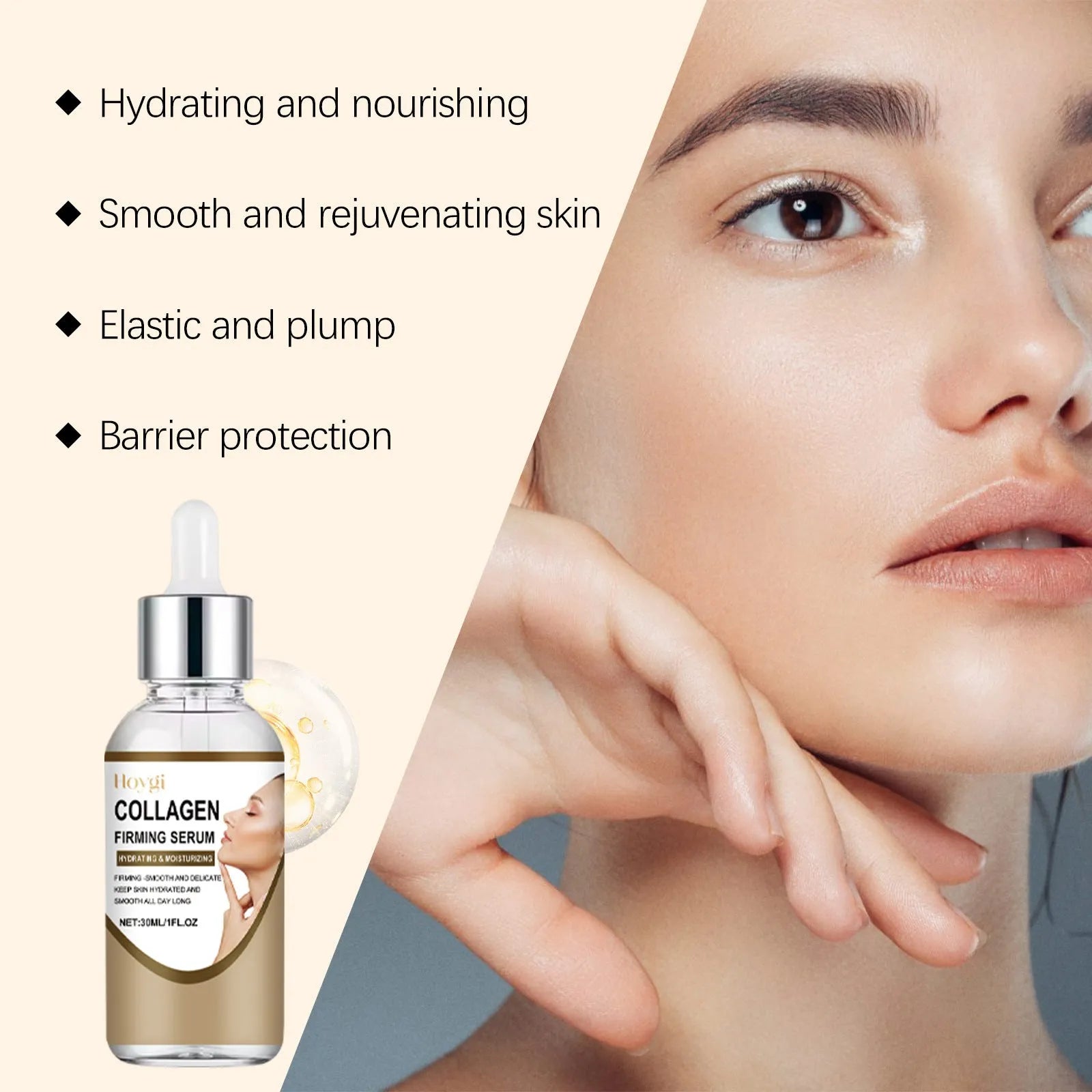30ml collagen firming care solution tube with hyaluronic acid measuring 10.3cm tall