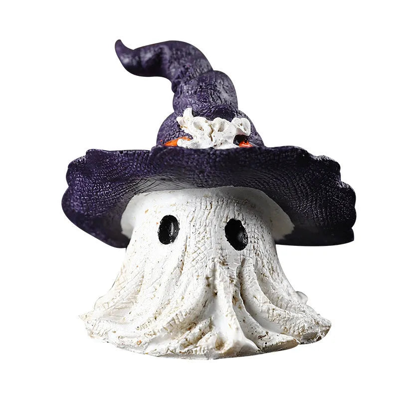 Resin wizard hat holiday ornament in purple or black, 7cm tall.