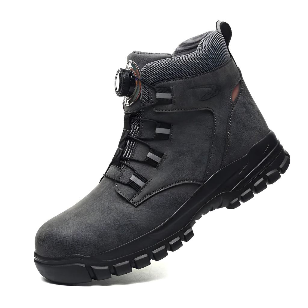 Men's black leather labour protection work shoes with anti-smash and puncture-resistant features