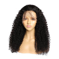 Curly human hair lace front wig showing natural texture and lace cap construction