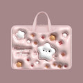 PU leather inflatable laptop bag with cartoon design, shown hanging from a suitcase handle.