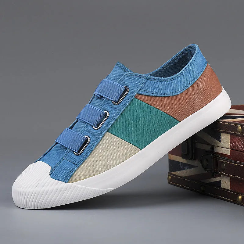 Men's low-top canvas sneakers with elastic band closure in multiple colour options