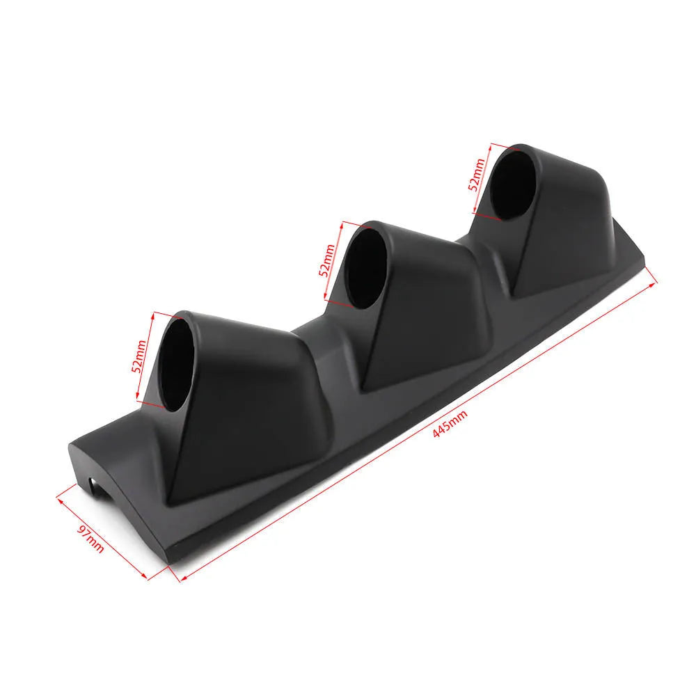 Black car instrument stand with three-hole mounting pattern for 52mm gauges