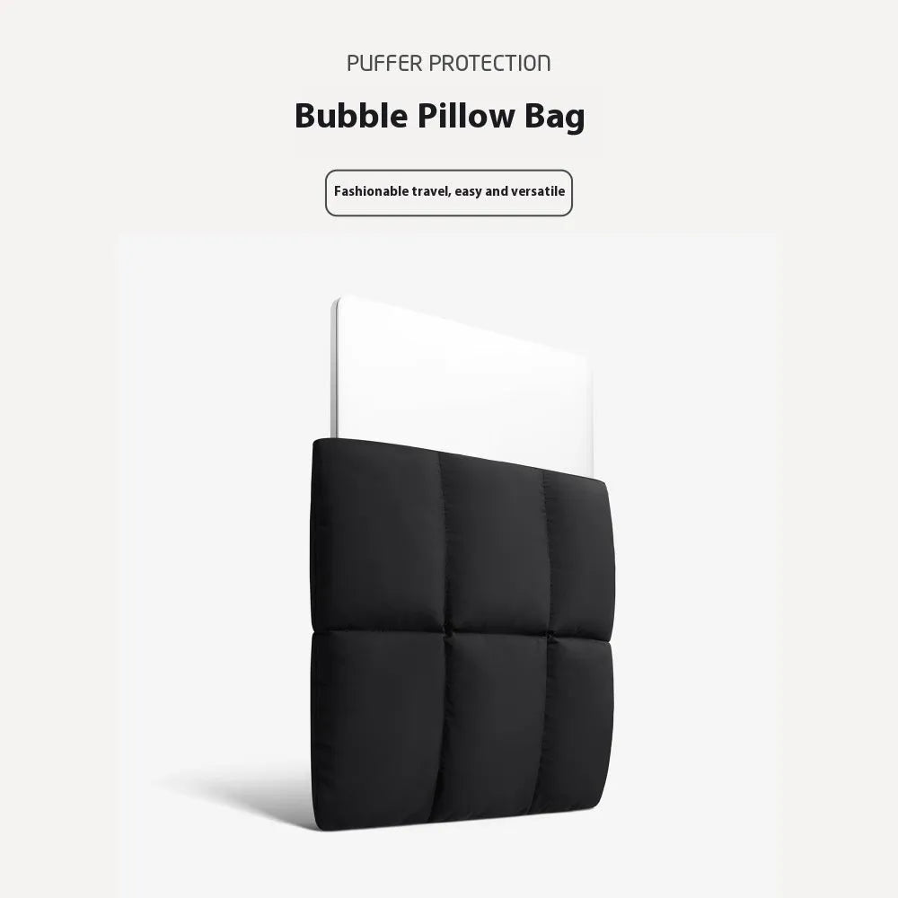 Soft fluffy polyester laptop sleeve for 13-15.6 inch devices in black or khaki with visible sewing thread