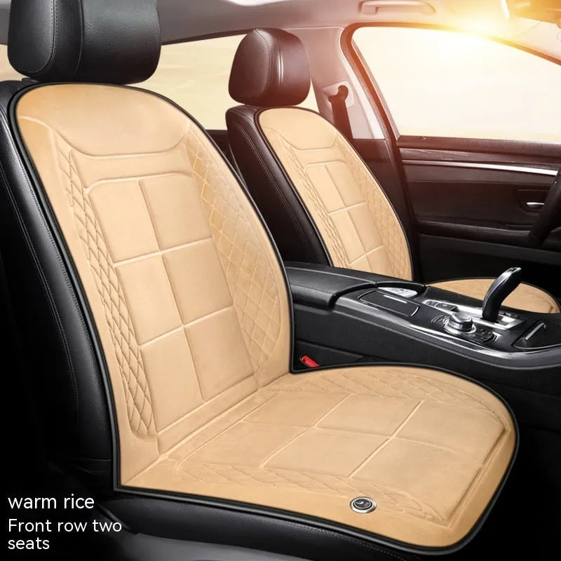 Car seat heating cushion with auto heating function in beige colour on car seat