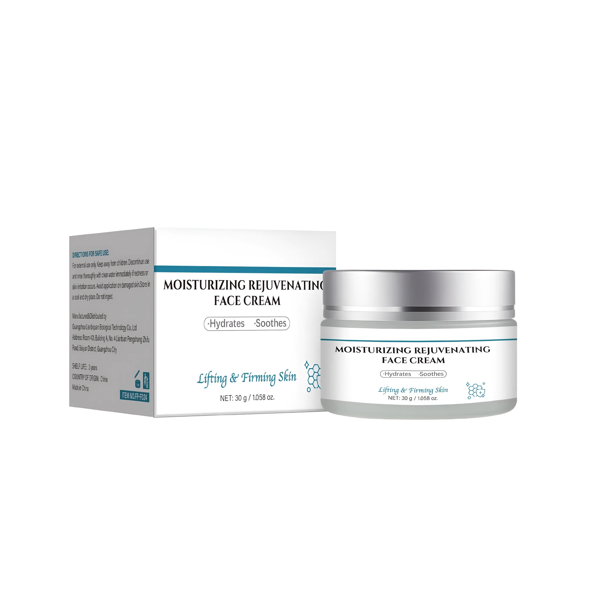 30g jar of anti-aging facial cream with hyaluronic acid and vitamin E.