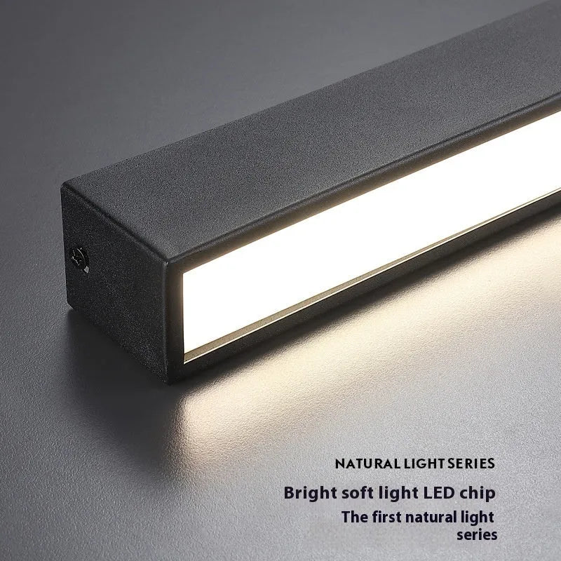 Rectangular aluminium ceiling lamp in Obsidian Black finish, 53.6cm width, 20W