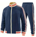 Khaki coloured polyester turtleneck zipper cardigan top and matching trousers leisure suit