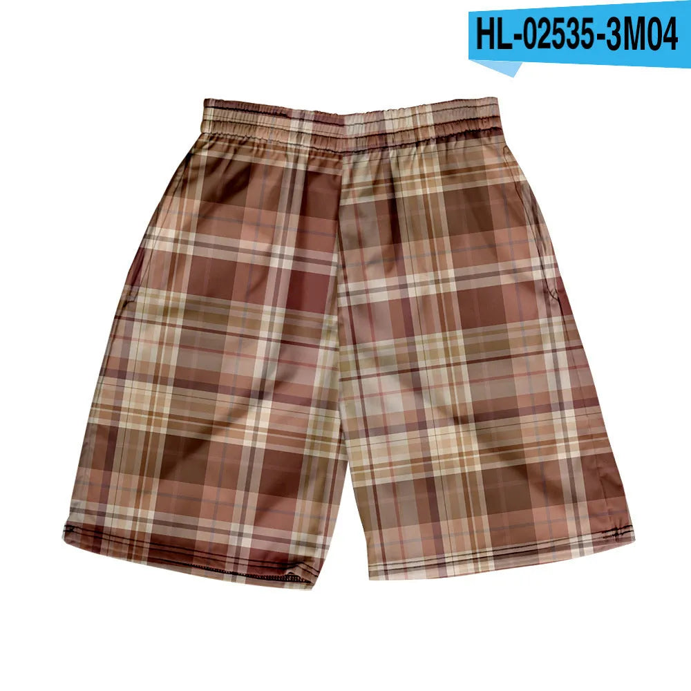 Men's plaid casual shorts with a straight-leg cut and elastic waistband in a selection of colours.
