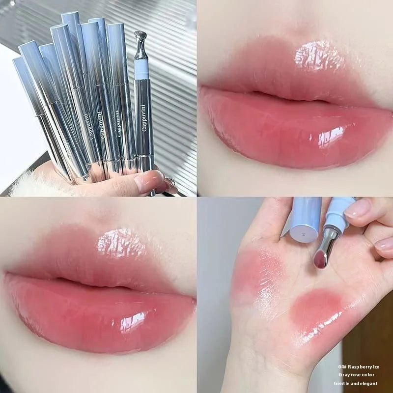 Mirror Water Light Fashion Lipstick in six ice-shade colours including Almond Ice and Raspberry Ice.