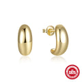 Sterling silver C-shaped geometric stud earrings with glossy electroplated finish