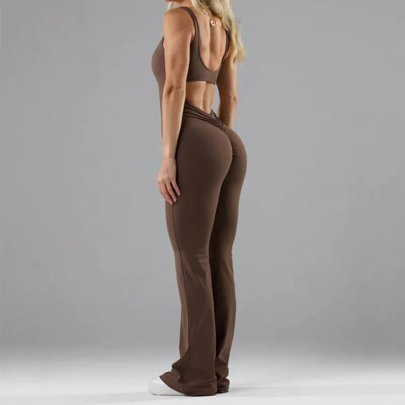 Women's tight yoga bodysuit jumpsuit in milk silk fabric with built-in chest pad