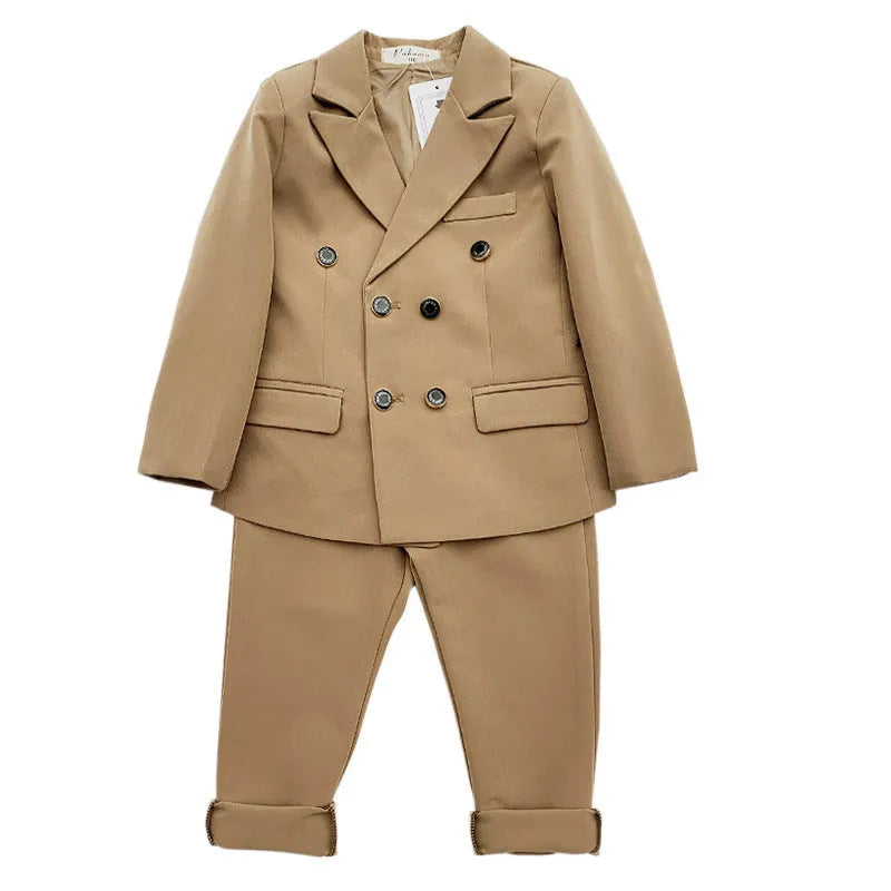 Boys two-piece suit set with long sleeve shirt and trousers in light blue, size 100cm