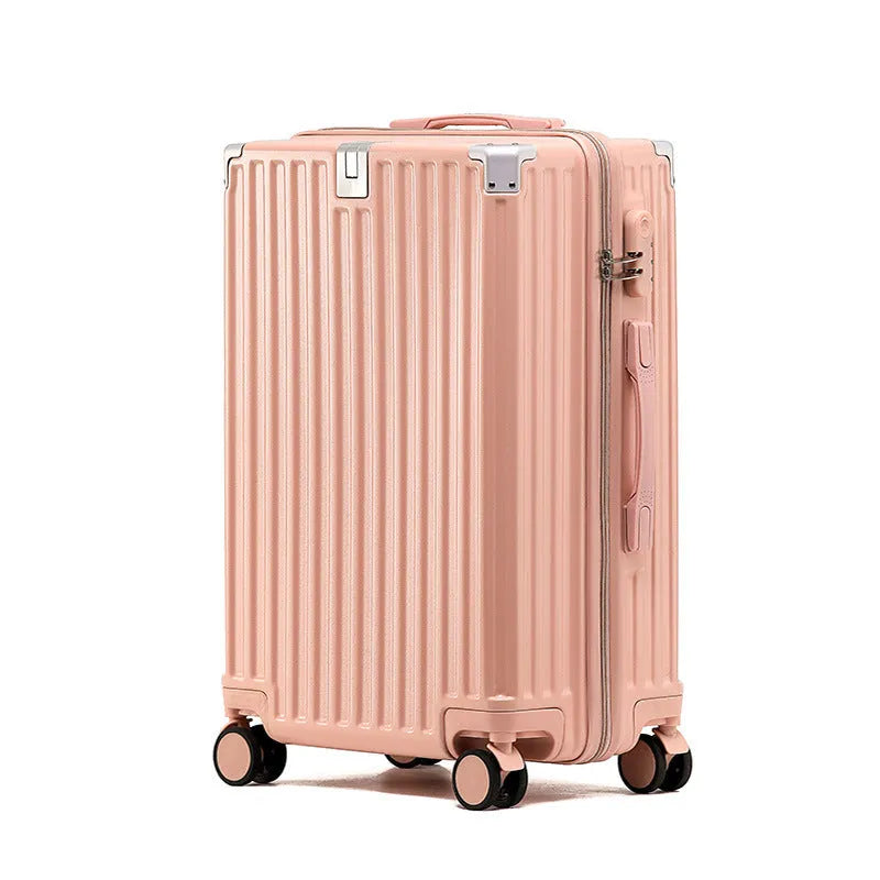 Aluminium frame ABS PC suitcase in avocado green colour with USB port and universal wheels.