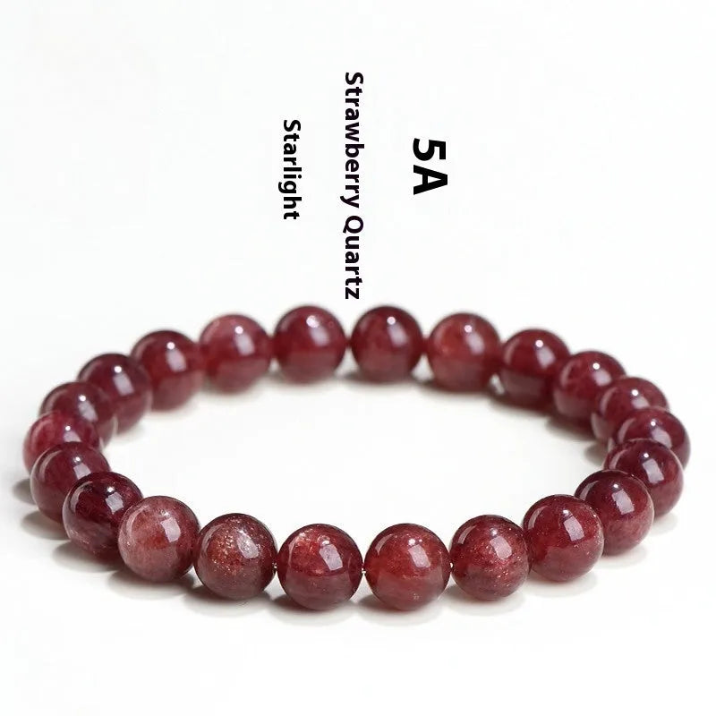 Natural starlight cherry red strawberry quartz bracelet with geometric spherical beads