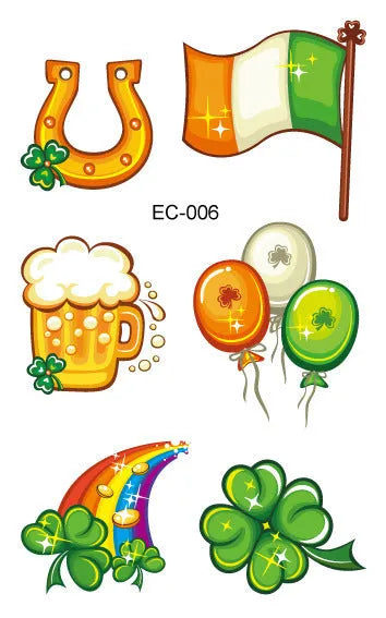 Water transfer tattoo sticker paper with Irish flag shamrock design measuring 120×75mm