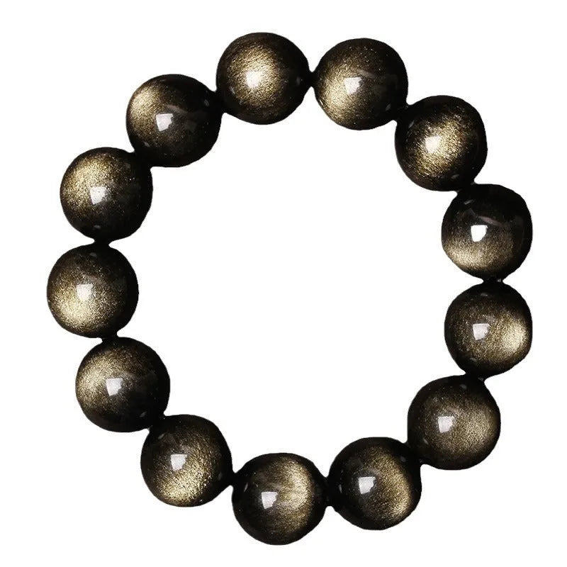 Hand-woven obsidian couple bracelet showing spherical black crystal beads in continuous strand construction