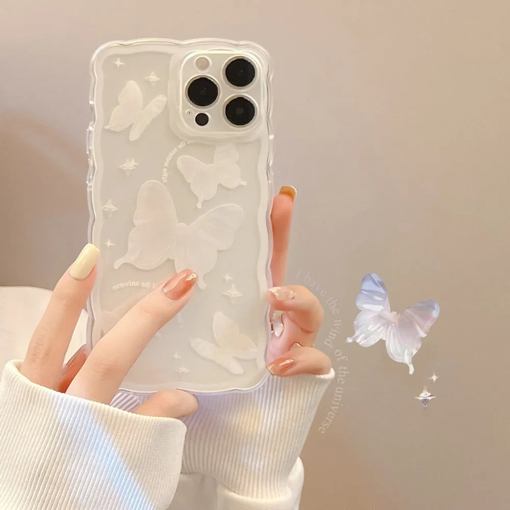 Transparent TPU phone case with painted white crystal butterfly for IPhone