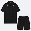 Business casual two-piece set with short-sleeved top and matching shorts in Tencel viscose fabric