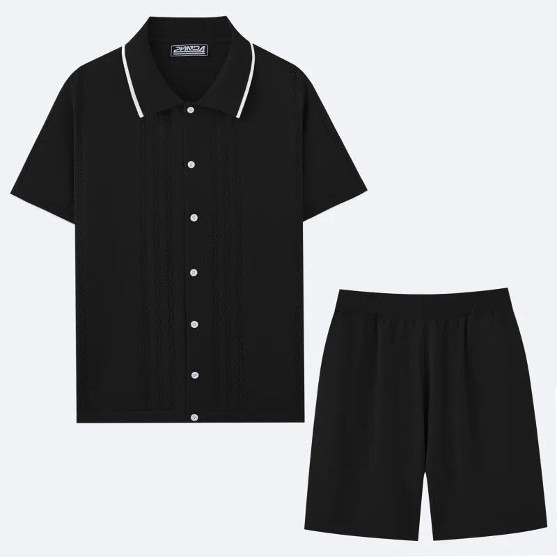 Business casual two-piece set with short-sleeved top and matching shorts in Tencel viscose fabric