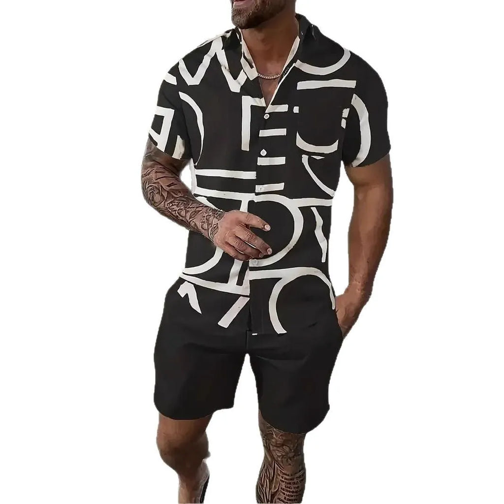Men's 3D printed Hawaiian shirt and shorts co-ord set in a casual style.