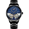 Men's automatic watch with tourbillon and moon phase complications in black steel case