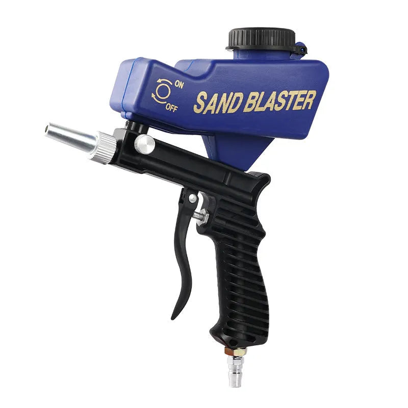 Portable gravity feed pneumatic sandblasting gun with black or blue colour options