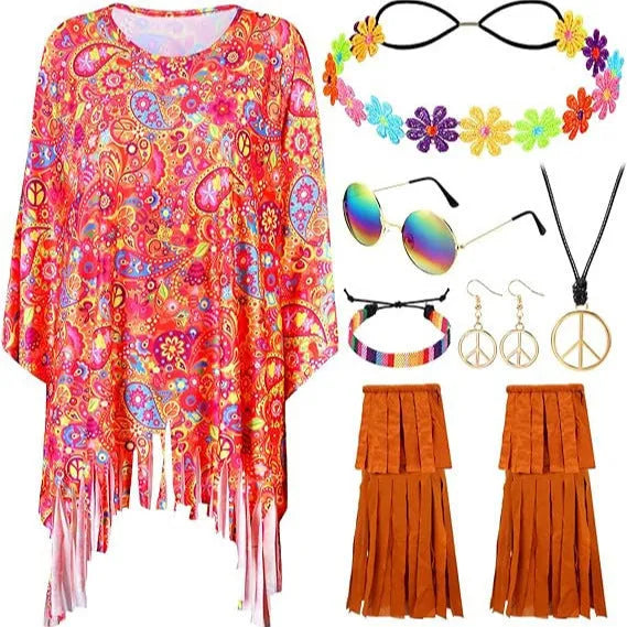 Colourful tie dye cloak costume with bell sleeves in free size spandex for Halloween parties