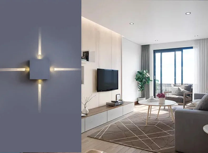 Modern square and round LED aluminium wall light with iron lampshade for living room or bedroom