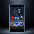 Black Ruizu H1 MP4 player with 4-inch touchscreen showing media library interface.