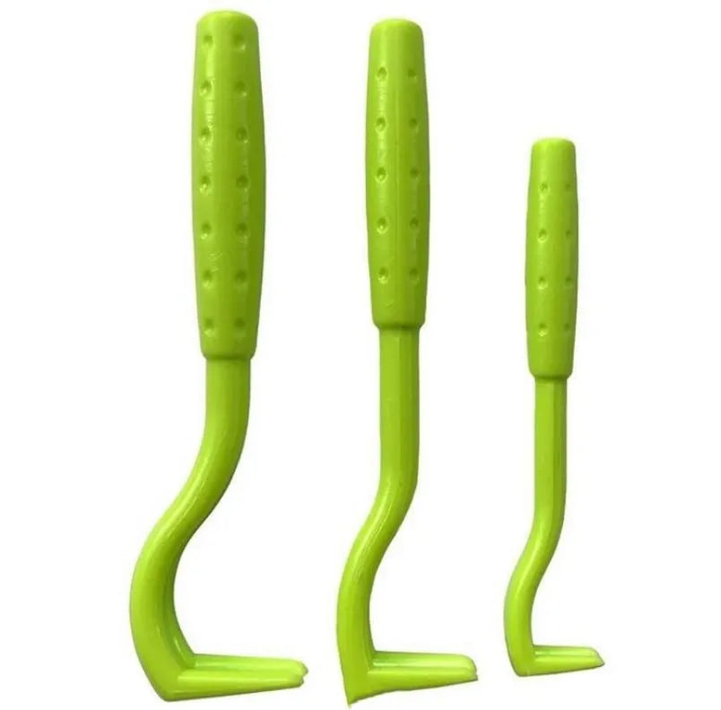 Three blue plastic pet tick removal clip tools with hook design for dogs and cats