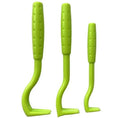 Three blue plastic pet tick removal clip tools with hook design for dogs and cats
