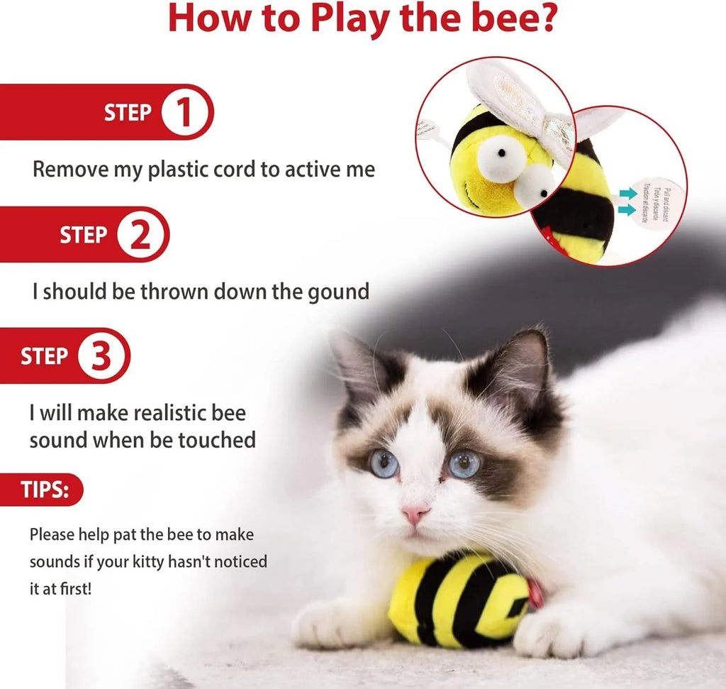 Yellow bee-shaped electronic cat toy with motion-activated squeaking sound