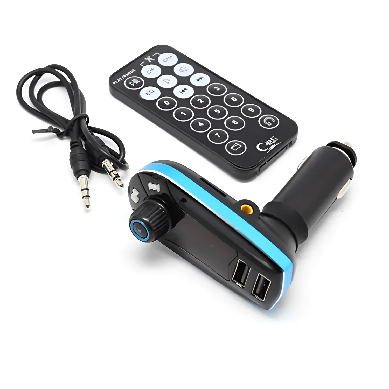 BT618C car Bluetooth FM transmitter and MP3 player with LCD screen plugged into a car power socket