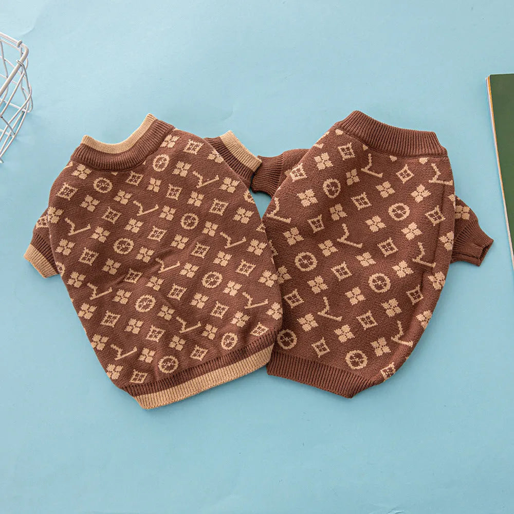 Wool dog sweater for winter in monochrome or two-tone colours available in six sizes