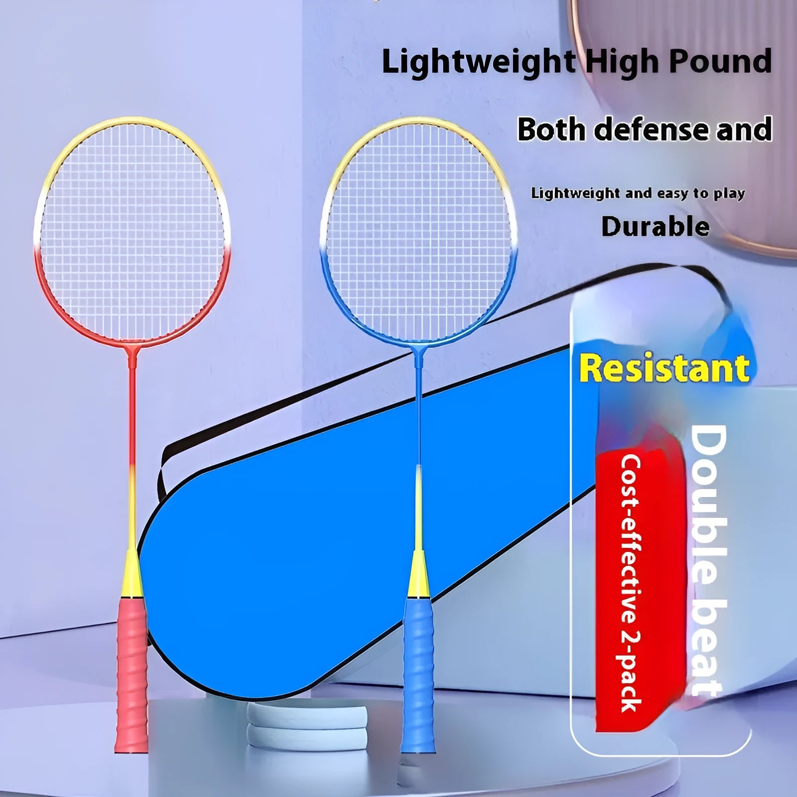 Blue and red ultra-light alloy badminton rackets pair with split design