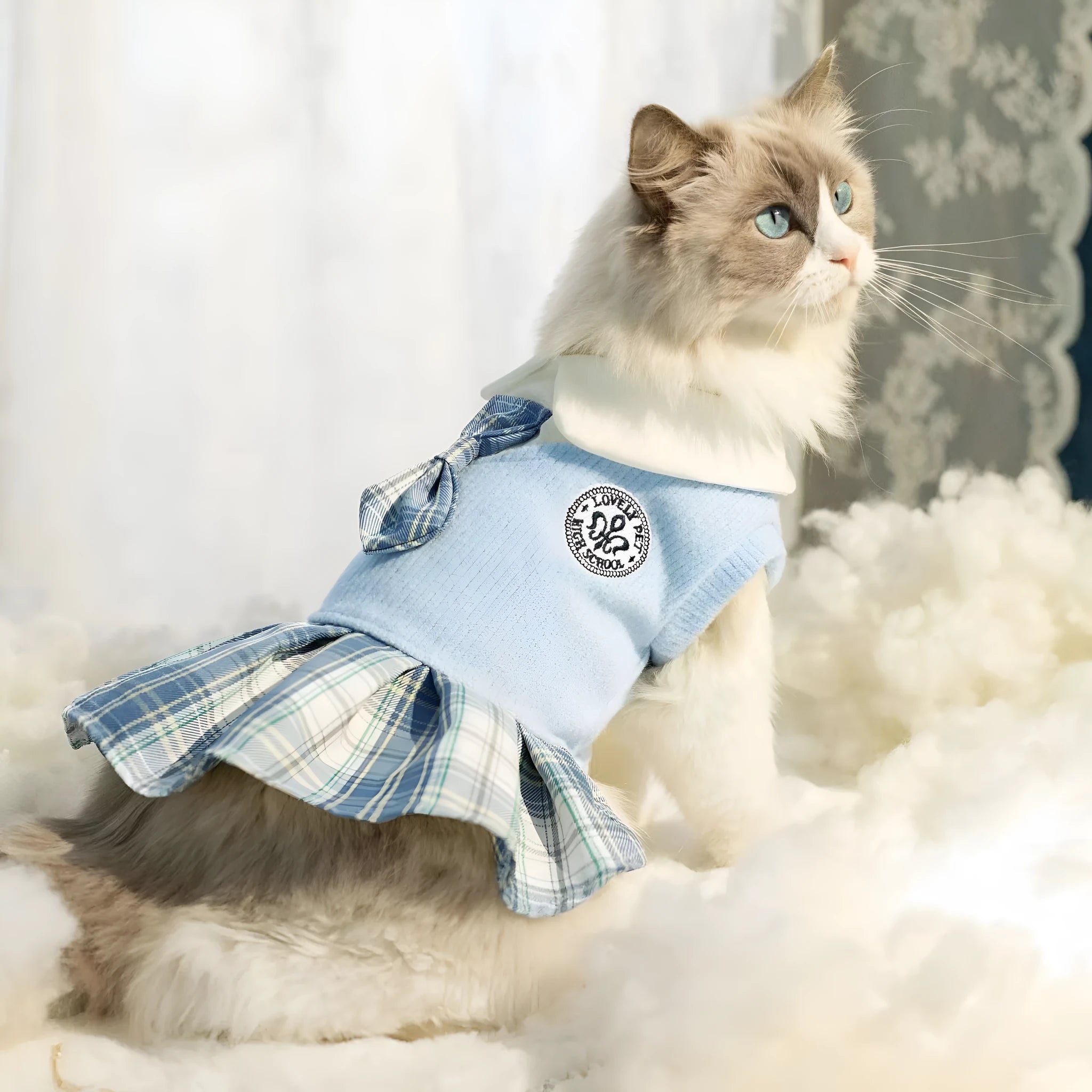 Polyester tartan skirt pet clothing for dogs and cats in princess style with colour options