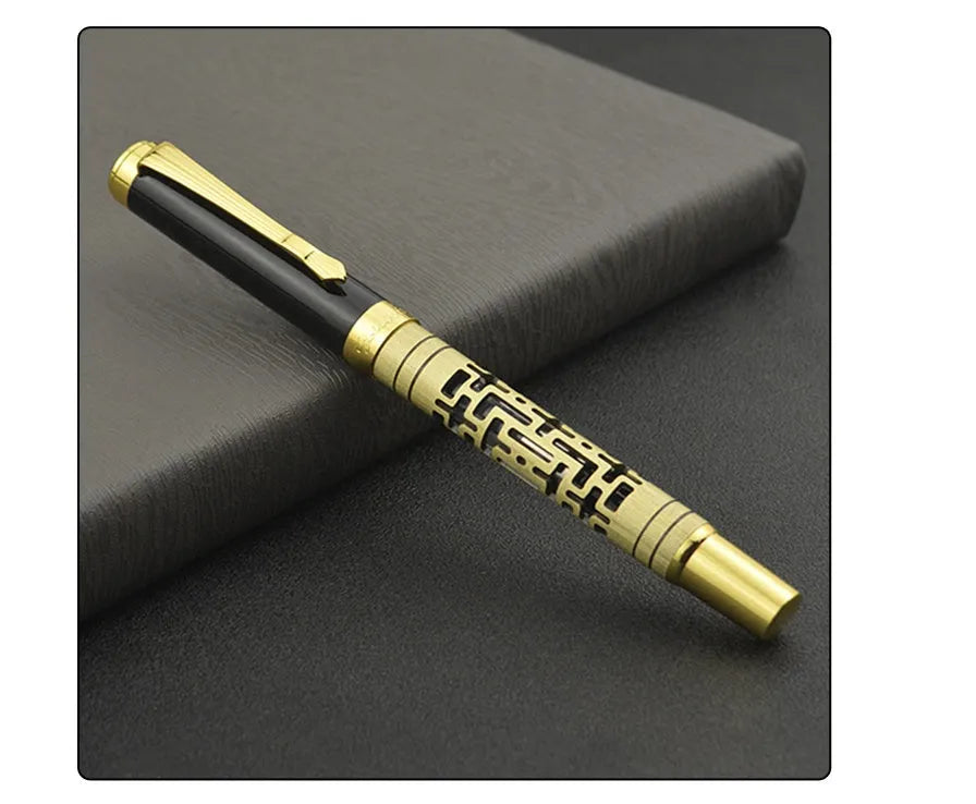 Premium metal fountain pen with iridium nib 0.7mm big tip in yellow bronze finish and black colour option